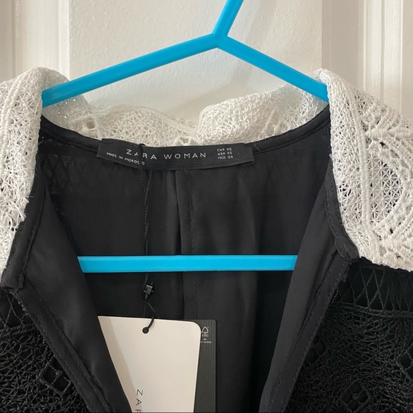 NWT Zara Black Lace Collared Shift A Line Dress XS - Picture 6 of 14